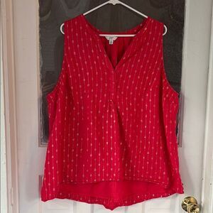 Crown & Ivy Women’s Red and Silver Threaded Sleeveless Boxy Blouse Size 3X